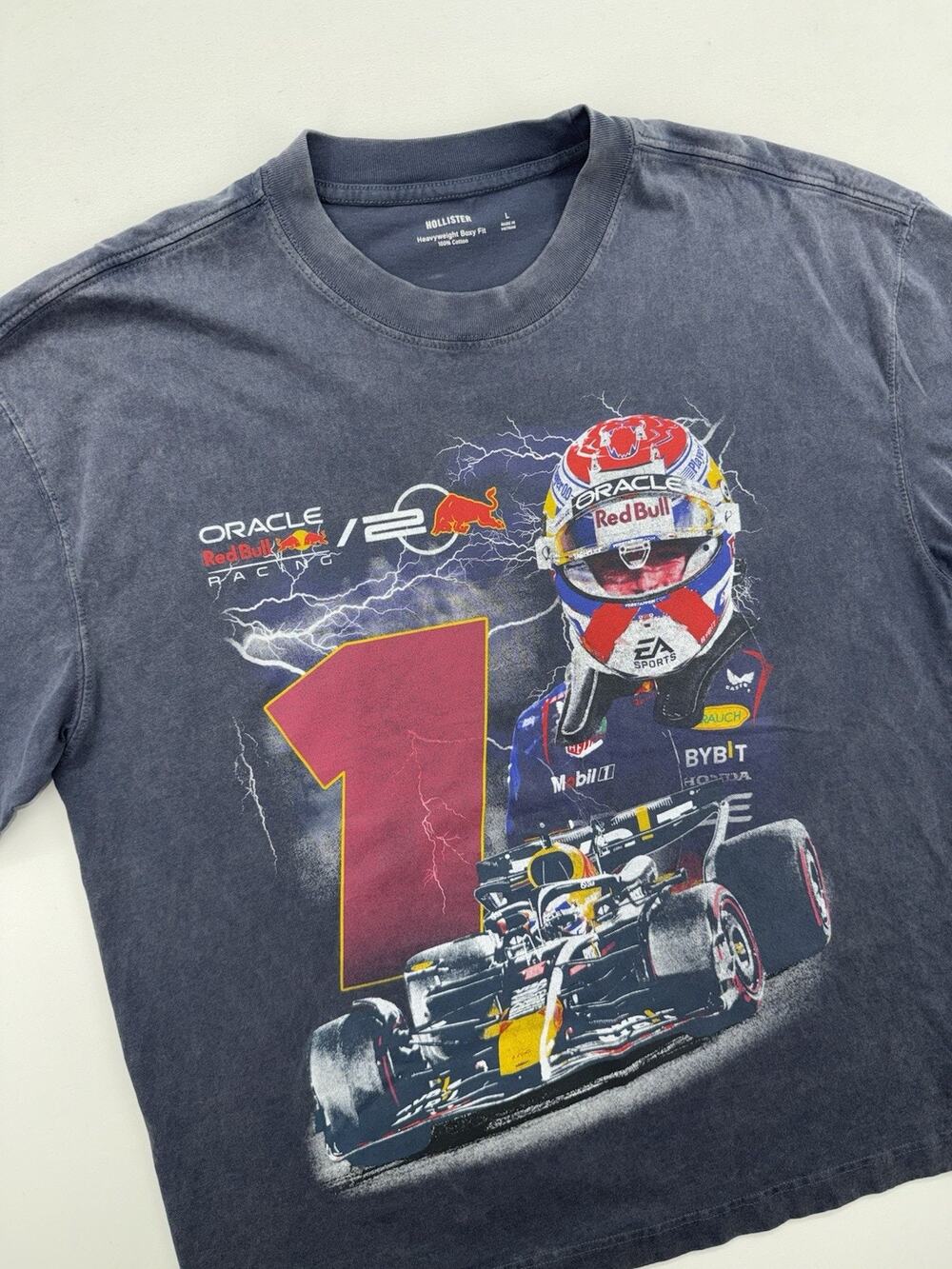 Formula One Hollister Max Verstappen Red Bull Graphic Tee Size L Boxy Heavy Blue